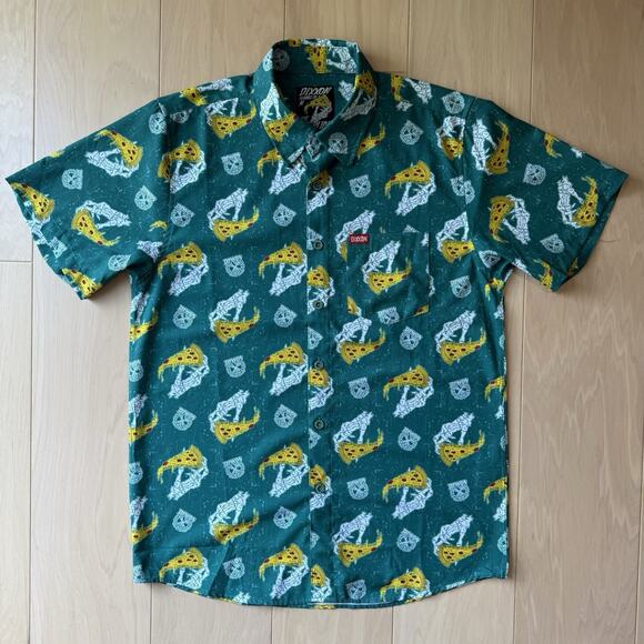 Dixxon Shirt M Green The Slice Pizza Short Sleeve Button Up Casual Workwear - Picture 2 of 8